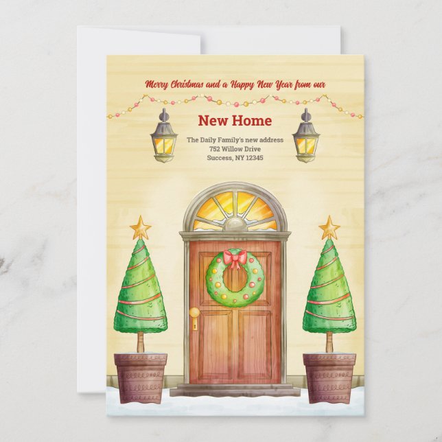 Cartes Pour Fêtes Annuelles Annonce de déménagement pour les fêtes à la porte  (Devant)