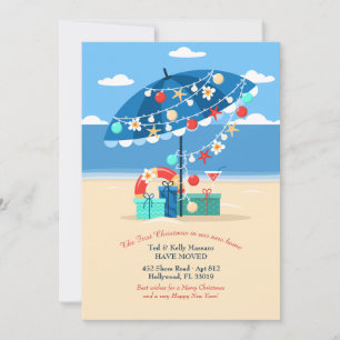 Cartes Pour Fêtes Annuelles Annonce de déménagement pour Noël sous les tropiqu