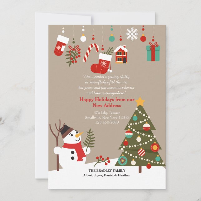 Cartes Pour Fêtes Annuelles Annonce de déplacement de bonhomme de neige de Noë (Devant)