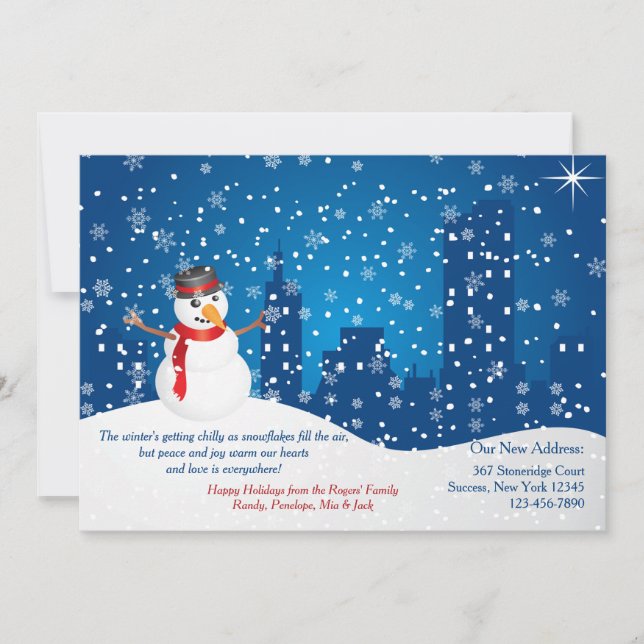 Cartes Pour Fêtes Annuelles Annonce de déplacement de bonhomme de neige de vac (Devant)