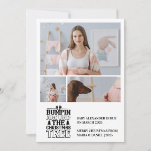 Cartes Pour Fêtes Annuelles Annonce de grossesse avec un arbre de Noël et 3 ph