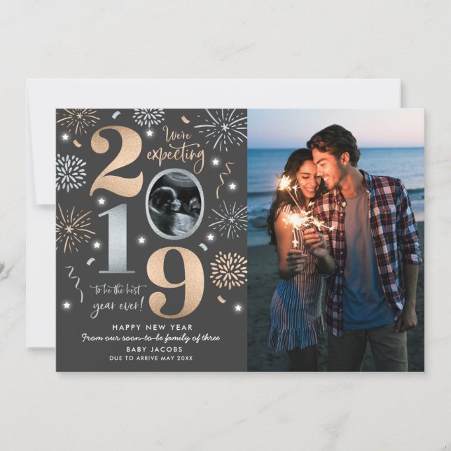 Cartes Pour Fêtes Annuelles Annonce de grossesse Nouvel An Nouvel An 2019 (Devant)