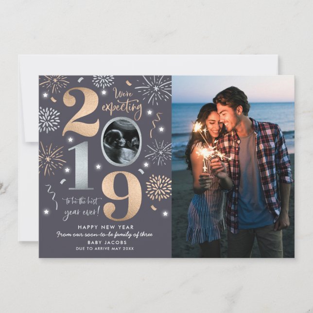 Cartes Pour Fêtes Annuelles Annonce de grossesse Nouvel An Nouvel An 2019 (Devant)