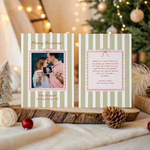 Cartes Pour Fêtes Annuelles Annonce de grossesse Photo de Noël Ruban Rayures