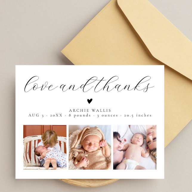 Cartes Pour Fêtes Annuelles Annonce de naissance avec photo de bébé chic Amour (Créateur téléchargé)