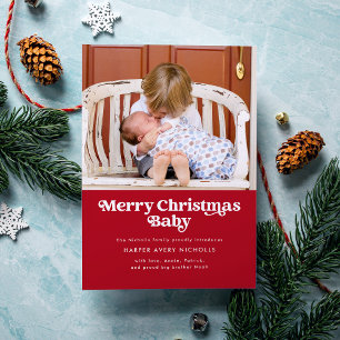 Cartes Pour Fêtes Annuelles Annonce de naissance Bébé Joyeux Noël Rouge