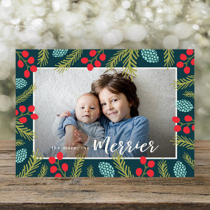 Cartes Pour Fêtes Annuelles Annonce de naissance Berries Pine Plus on est de f
