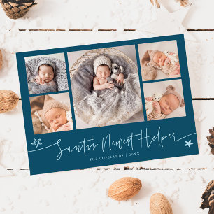 Cartes Pour Fêtes Annuelles Annonce de naissance Christmas Teal Santa's Helper