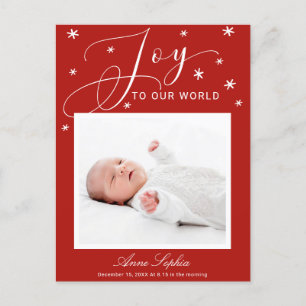 Cartes Pour Fêtes Annuelles Annonce de naissance de Noël Joy Cute Script Photo
