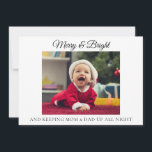 Cartes Pour Fêtes Annuelles Annonce de naissance drôle de Noël pour de nouveau<br><div class="desc">Tous les nouveaux parents pourront s'identifier à cette carte de Noël pour bébé drôle et mignonne. Personnalisez-la avec 1 photo sur le devant et 3 photos au verso, ainsi que toutes les informations de naissance de votre bébé. Visitez ma collection de cartes de Noël pour voir toutes les nouvelles options...</div>