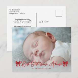 Cartes Pour Fêtes Annuelles Annonce de naissance Ruban Rouge Élégante Photo No