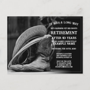 Cartes Pour Fêtes Annuelles Annonce de retraite avec chapeau de cowboy et bott