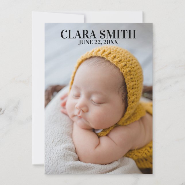 Cartes Pour Fêtes Annuelles Annonce élégante de naissance de bébé (Devant)