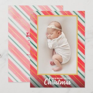 Cartes Pour Fêtes Annuelles Annonces de naissance de photos de Noël rayées
