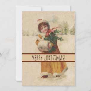 Cartes Pour Fêtes Annuelles Antique Fille de Noël Enfant d'hiver