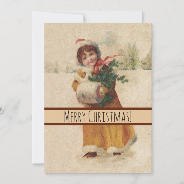 Cartes Pour Fêtes Annuelles Antique Fille de Noël Enfant d'hiver (Devant)