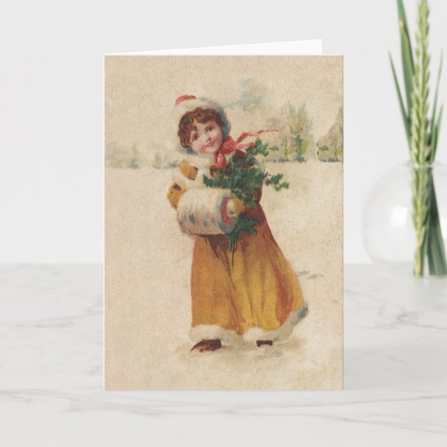 Cartes Pour Fêtes Annuelles Antique Fille de Noël Enfant d'hiver (Devant)