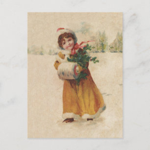 Cartes Pour Fêtes Annuelles Antique Fille de Noël Enfant d'hiver
