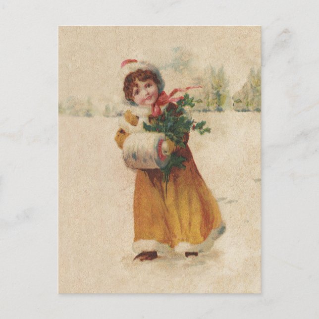 Cartes Pour Fêtes Annuelles Antique Fille de Noël Enfant d'hiver (Devant)
