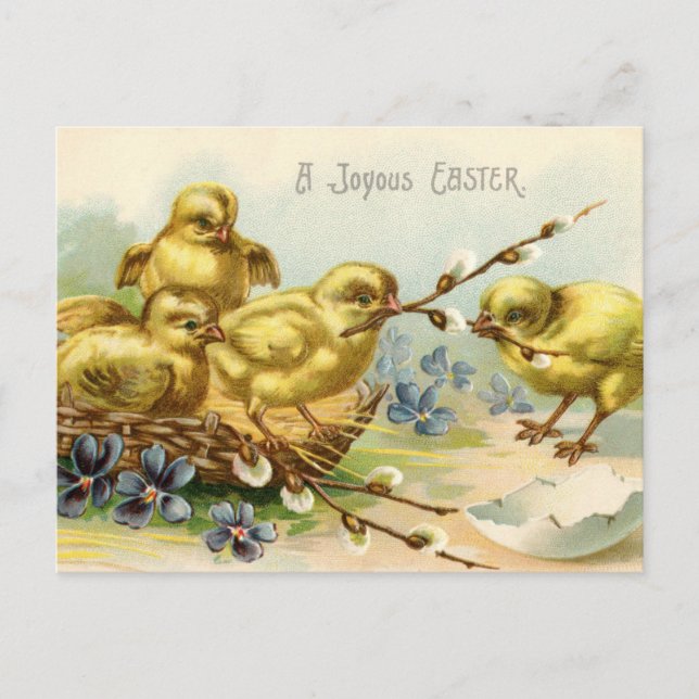 Cartes Pour Fêtes Annuelles Antique Happy Easter poussins éclosion d'oeuf (Devant)