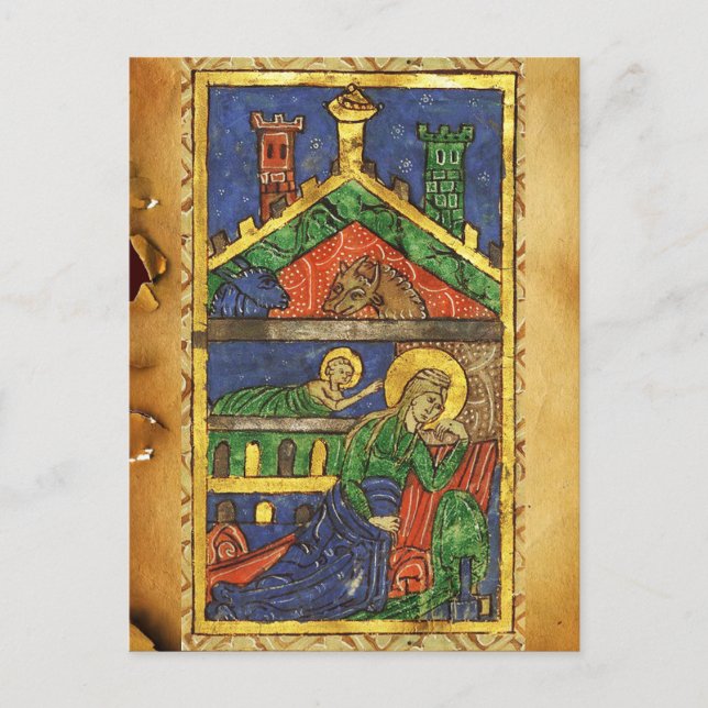 CARTES POUR FÊTES ANNUELLES ANTIQUE NATIVITÉ CHRISTMAS PARCHEMENT (Devant)
