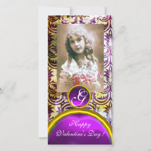 Cartes Pour Fêtes Annuelles ANTIQUE PURPLE DAMASK Amethyst Monogramme