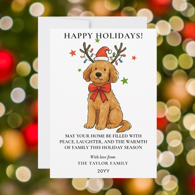 Cartes Pour Fêtes Annuelles Antlers de Renne pour Chien Goldendoodle Chiot Noë (Goldendoodle Dog Reindeer Antlers Puppy Christmas Holiday Card
)