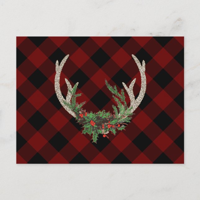 Cartes Pour Fêtes Annuelles Antlers Russes Boho Deer | Floral de Noël (Devant)