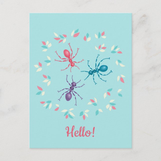 Cartes Pour Fêtes Annuelles Ants Spring Pastel Faune Bonjour (Devant)