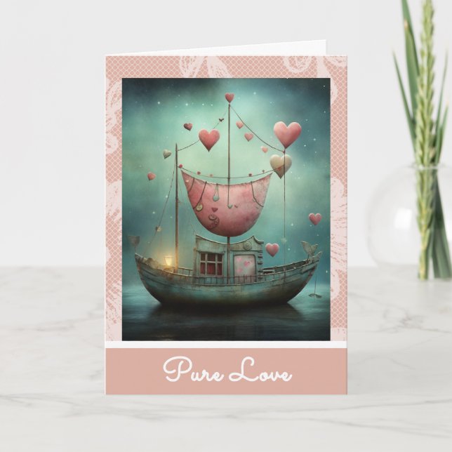 Cartes Pour Fêtes Annuelles *~* AP51 28 Romantic Love Boat Hearts Valentine (Devant)