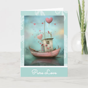 Cartes Pour Fêtes Annuelles *~* AP51 2 Love Boat Hearts Romantique Valentine