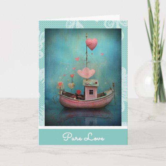 Cartes Pour Fêtes Annuelles *~* AP51 Coeurs de bateaux romantiques Valentine S (Devant)
