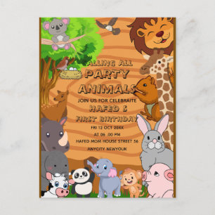 Cartes Pour Fêtes Annuelles Appel modifiable à tous les animaux de fête Fille