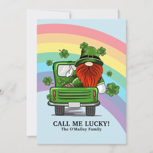 Cartes Pour Fêtes Annuelles Appelle-moi Lucky Irish Gnome Jour de la Saint Pat (Devant)