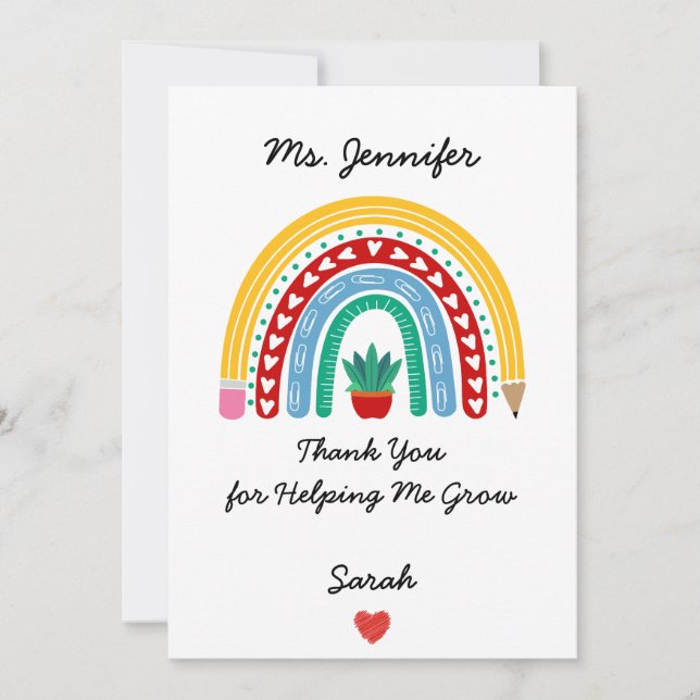 Cartes Pour Fêtes Annuelles Appréciation de l'enseignant avec message de Merci (Devant)