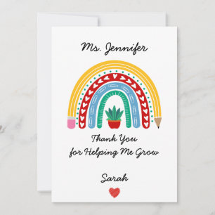 Cartes Pour Fêtes Annuelles Appréciation de l'enseignant avec message de Merci