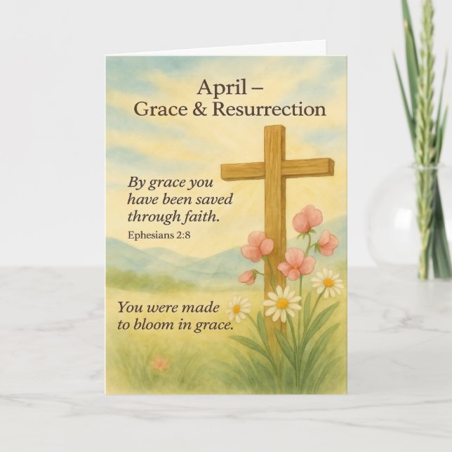 Cartes Pour Fêtes Annuelles April Birthday Bible Verse Cross and Resurrection  (Devant)