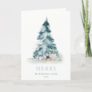 Cartes Pour Fêtes Annuelles Aqua Neige Aquarelle Pine Noël Arbre Cadeaux
