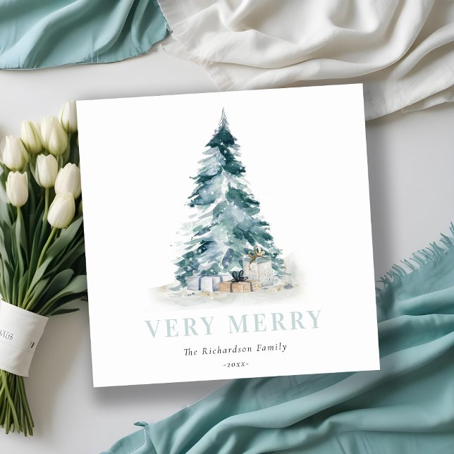 Cartes Pour Fêtes Annuelles Aqua Neige Aquarelle Pine Noël Arbre Cadeaux (Créateur téléchargé)