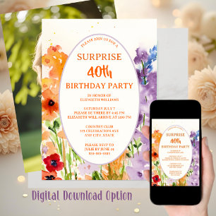 Cartes Pour Fêtes Annuelles Aquarelle 40e Photo personnalisée Surprise Anniver