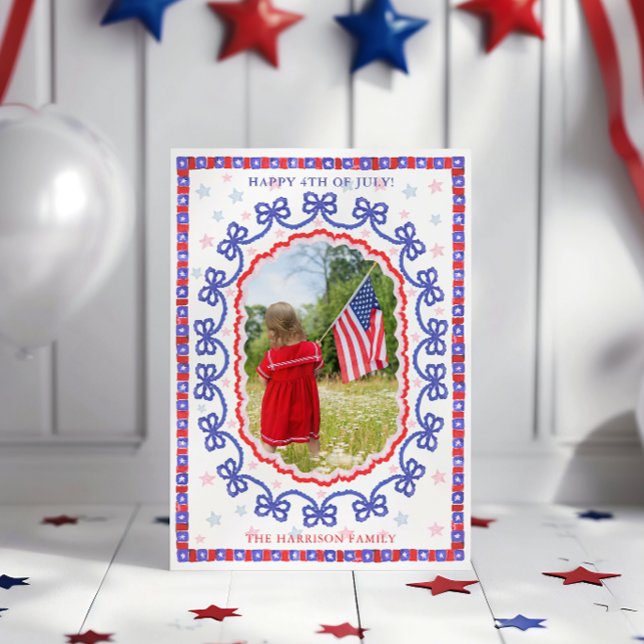 Cartes Pour Fêtes Annuelles Aquarelle 4 juillet Patriotique Bow American (Créateur téléchargé)