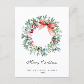 Cartes Pour Fêtes Annuelles Aquarelle À feuillage persistant et couronne de fr