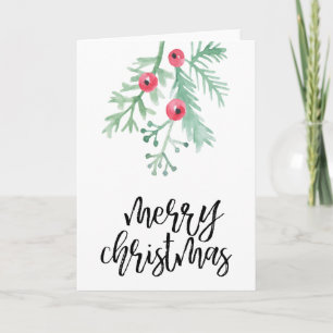 Cartes Pour Fêtes Annuelles Aquarelle à feuillage persistant Joyeux Noël blanc