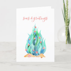 Cartes Pour Fêtes Annuelles Aquarelle Abstraite Arbre d'algues Noël côtier