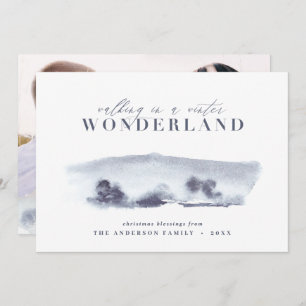 Cartes Pour Fêtes Annuelles Aquarelle abstraite bleue minimale Noël 1 photo