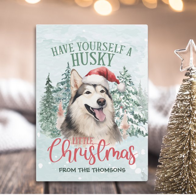 Cartes Pour Fêtes Annuelles Aquarelle adorable Husky Noël (Créateur téléchargé)