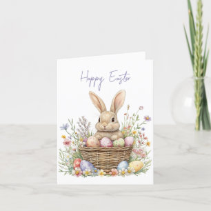 Cartes Pour Fêtes Annuelles Aquarelle adorable Lapin et Oeuf de Pâques Floral