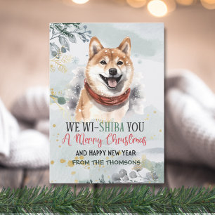 Cartes Pour Fêtes Annuelles Aquarelle adorable Shiba Inu Noël