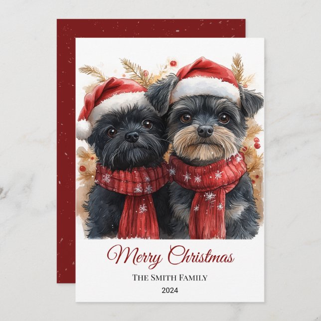 Cartes Pour Fêtes Annuelles Aquarelle Affenpinscher Minimal de Noël (Devant / Derrière)