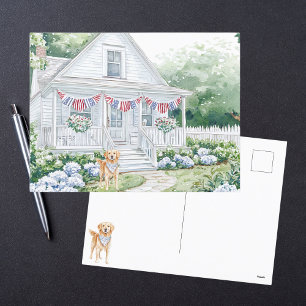 Cartes Pour Fêtes Annuelles Aquarelle Américaine Patriotique Maison de Campagn